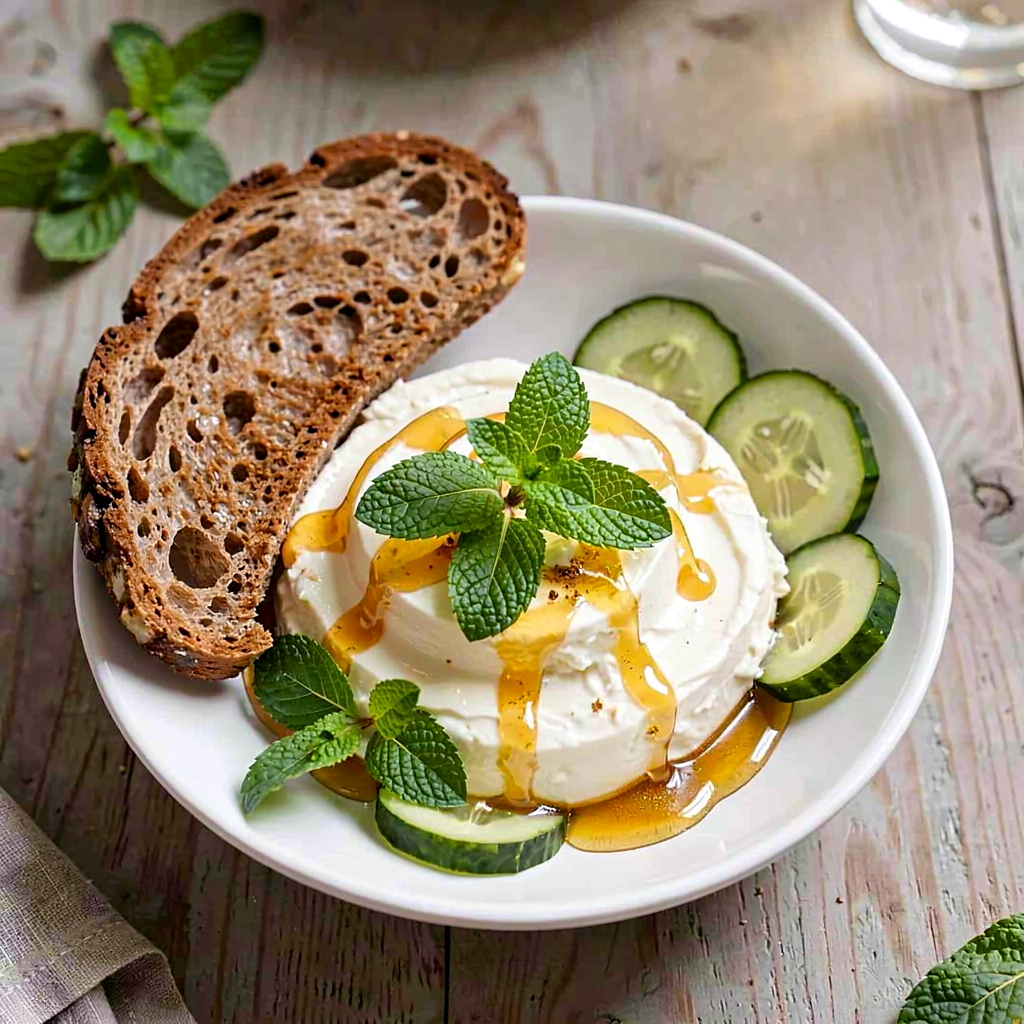 Recipe for: Cottage cheese with linden honey and mint leaves - photo 1