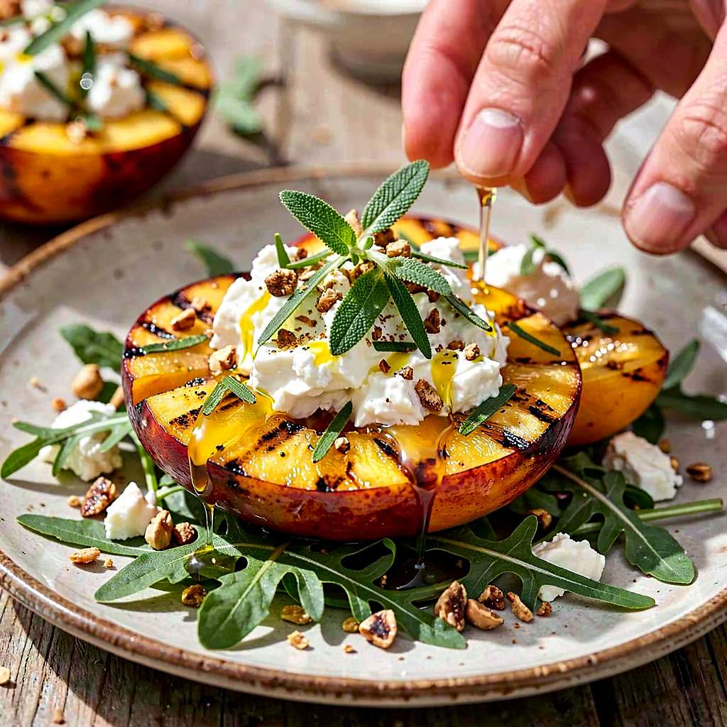 Recipe for: Grilled peaches with goat cheese and sage - photo 1
