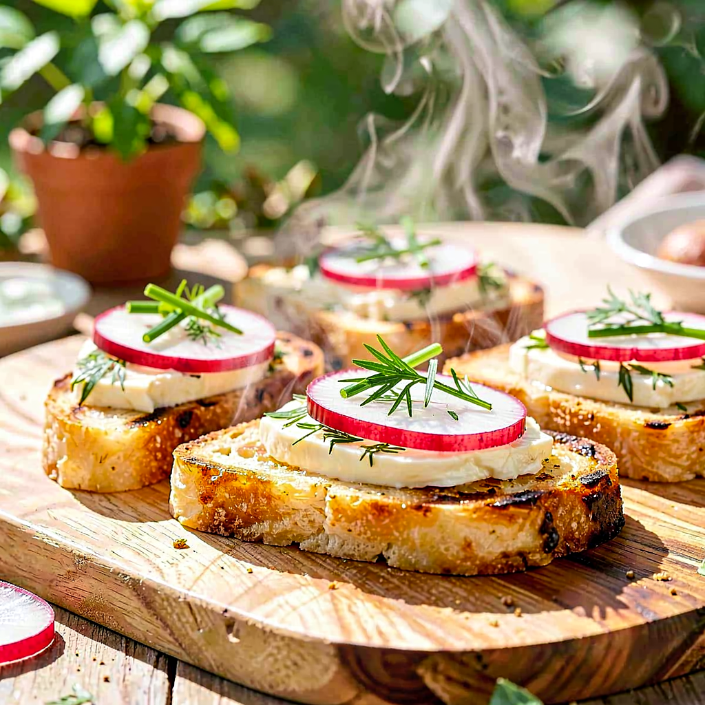 Recipe for: Grilled toast with cottage cheese and fresh radish - photo 1