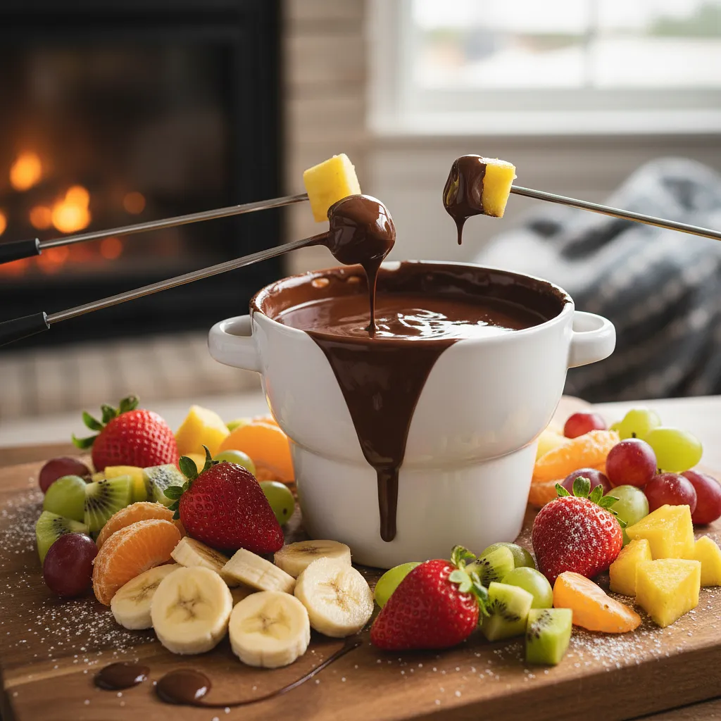Chocolate fondue with fruits - photo 1