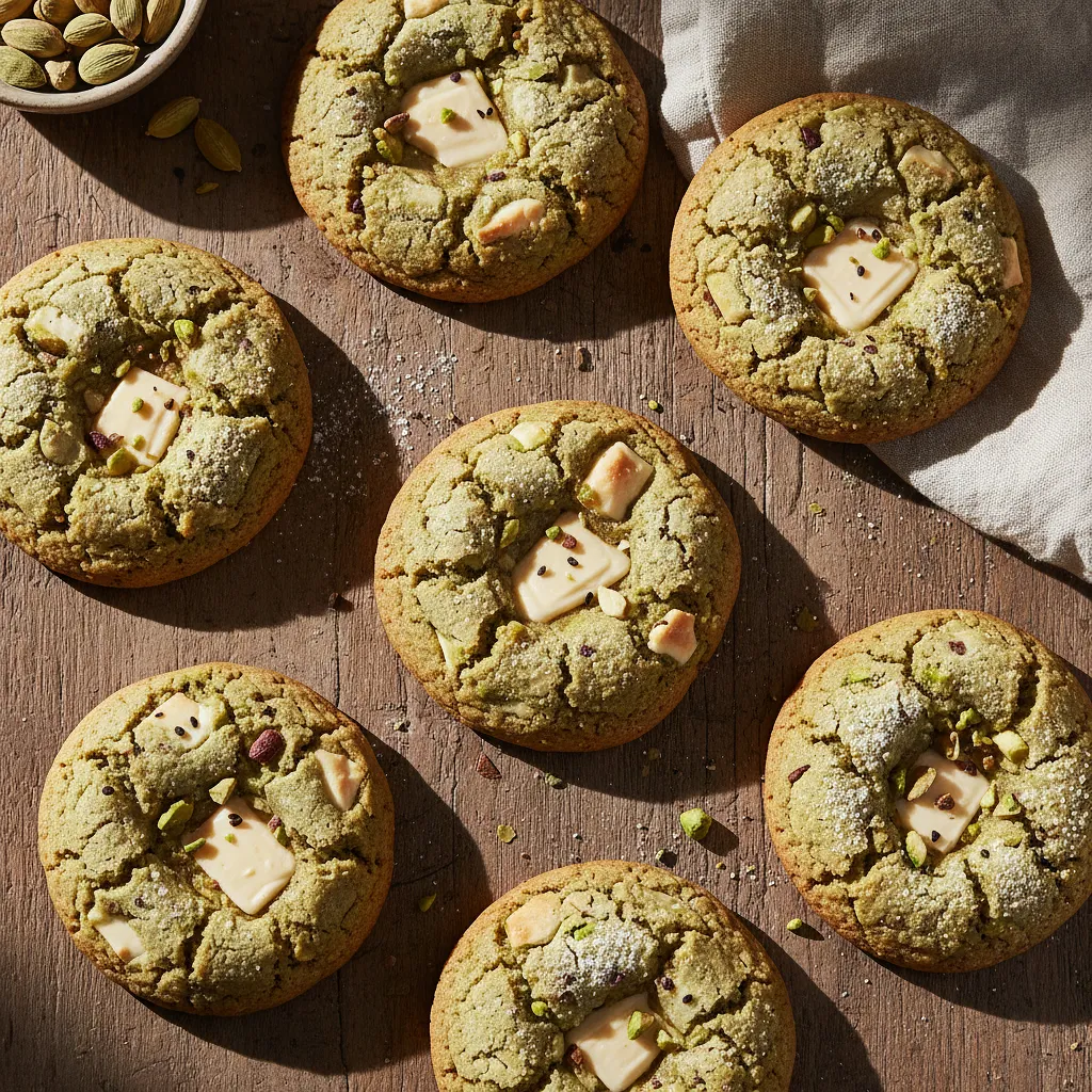 Cracked Pistachio Cookies with White Chocolate and Cardamom - photo 1