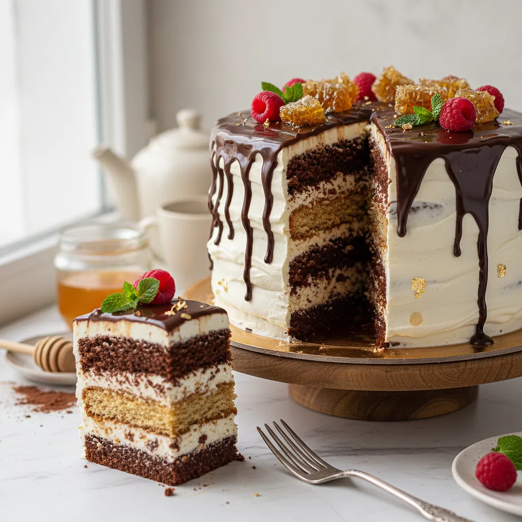 Chocolate-Honey Spartak Cake with Mascarpone Cream - photo 1