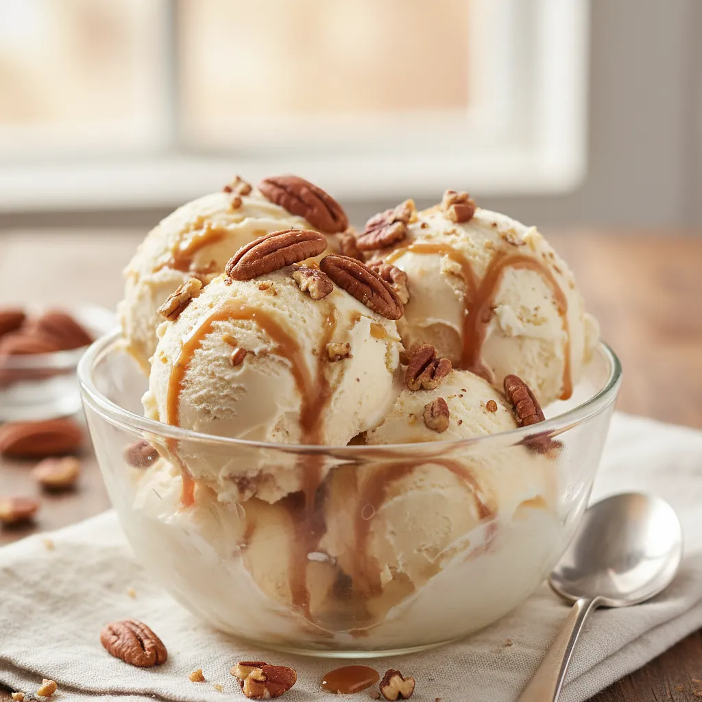 Creamy vanilla ice cream with salted caramel and toasted pecans (no machine) - photo 1