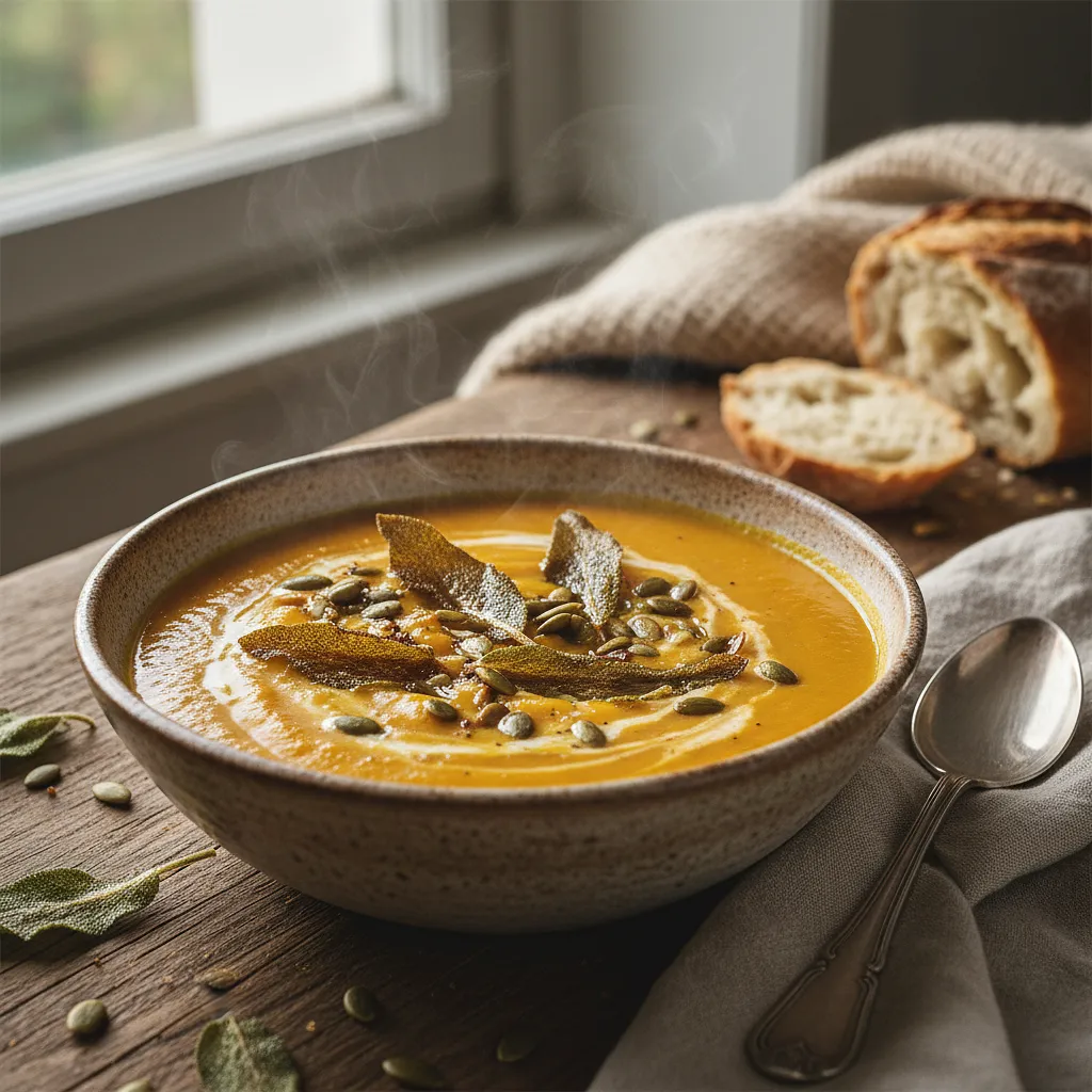 Aksamitny Krem z Pieczonej Dyni z Chrupiącą Szałwią i Prażonymi Pestkami - zdjęcie 1