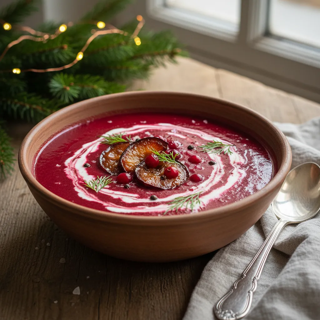 Recipe for: Creamy Christmas Borscht with Roasted Beets, Cranberries, and Smoked Plums - photo 1