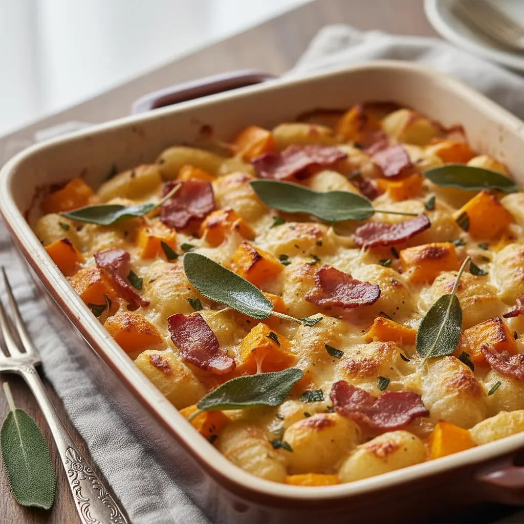 Przepis na: Pieczone Gnocchi z Dynią Piżmową, Chrupiącym Boczkiem i Szałwią - zdjęcie 1