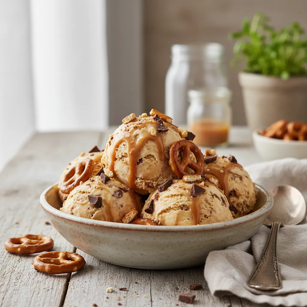 Recipe for: Creamy Salted Caramel Ice Cream with Pretzels and Chocolate (no machine) - photo 1