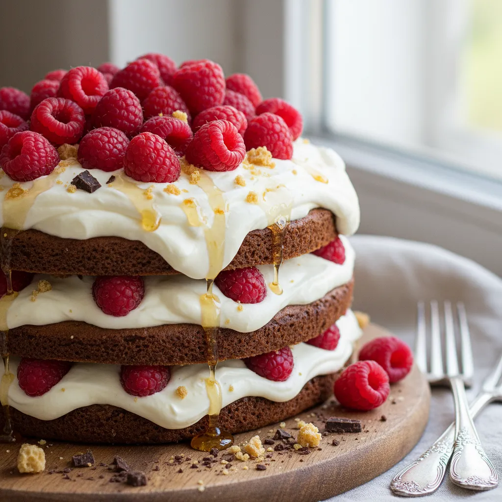 Recipe for: Chocolate-Honey Spartak Cake with White Chocolate Cream and Raspberries - photo 1
