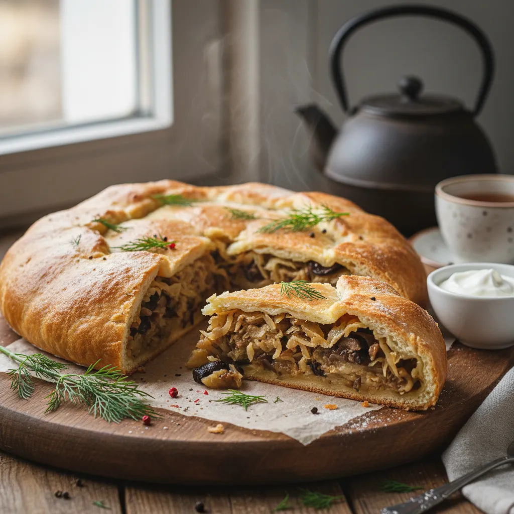 Recipe for: Christmas Kulebiak with Cabbage and Mushrooms - photo 1