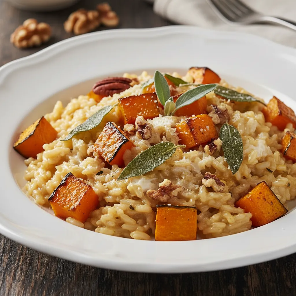 Kremowe risotto z pieczoną dynią, szałwią i prażonymi orzechami - zdjęcie 1