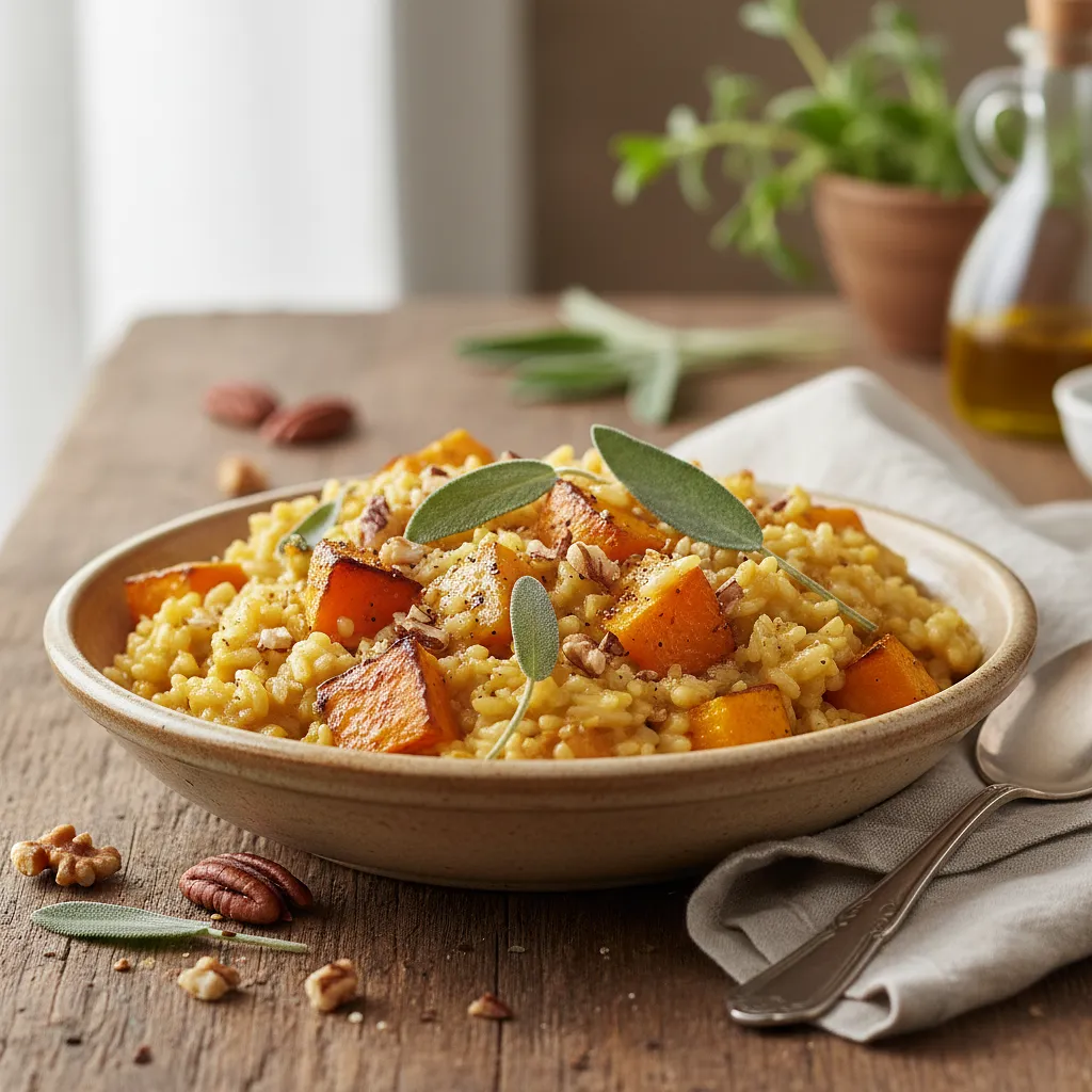 Przepis na: Kremowe risotto z pieczoną dynią, szałwią i prażonymi orzechami - zdjęcie 2