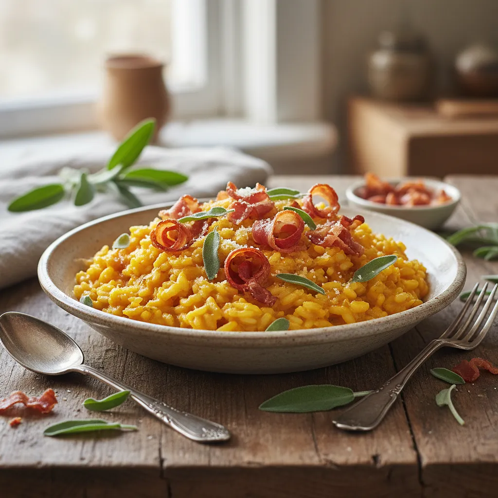 Przepis na: Kremowe Risotto z Dynią, Szałwią i Chrupiącym Prosciutto - zdjęcie 1