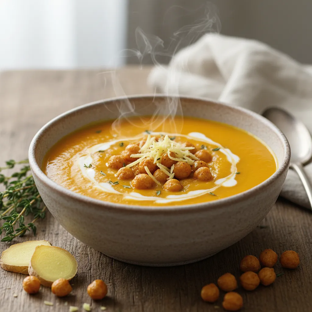 Recipe for: Aksamitny Krem z Pieczonej Dyni i Marchewki z Chrupiącą Ciecierzycą i Nutą Imbiru - photo 1