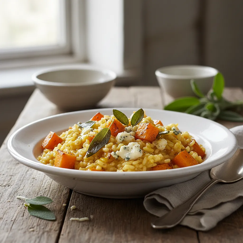 Przepis na: Kremowe risotto z pieczoną dynią, szałwią i serem gorgonzola - zdjęcie 1