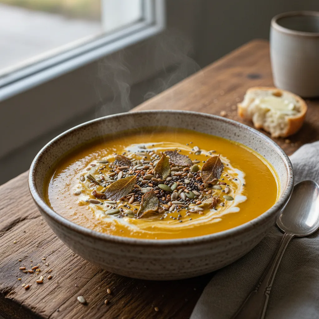 Velvety roasted pumpkin cream with crispy sage and toasted seeds - photo 1