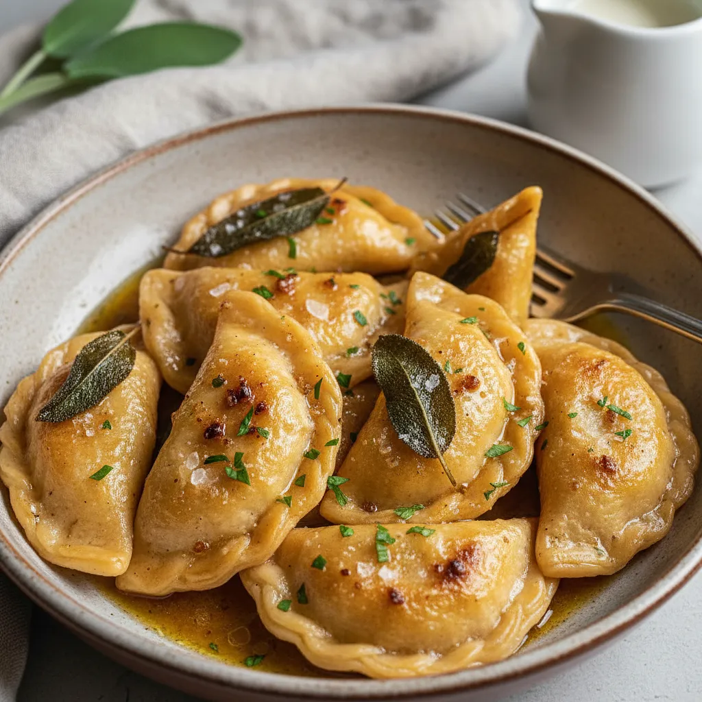 Przepis na: Pieczone Pierogi z Dynią, Szałwią i Serem Ricotta w Sosie z Palonego Masła - zdjęcie 1