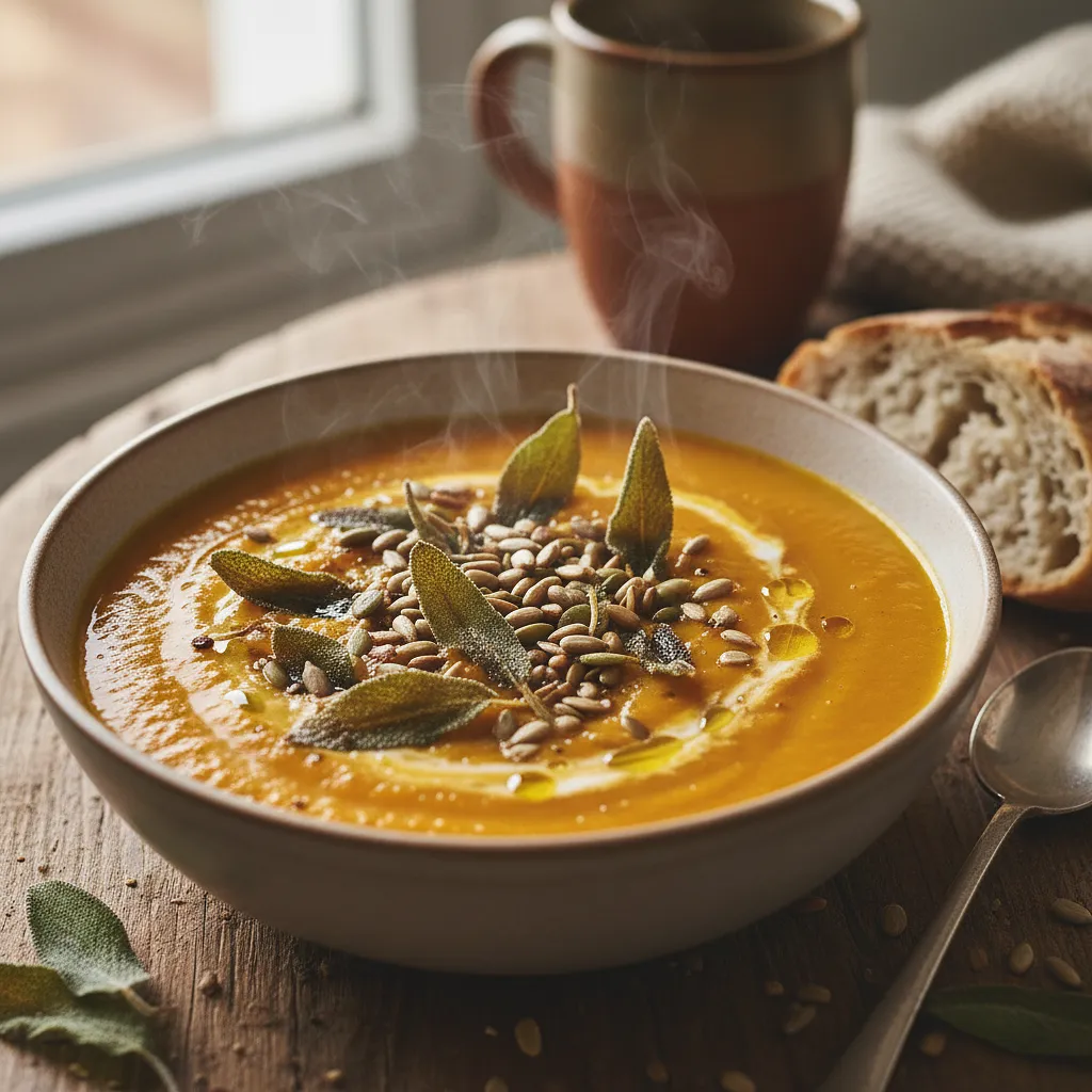 Recipe for: Velvety roasted pumpkin cream with crispy sage and toasted seeds - photo 1