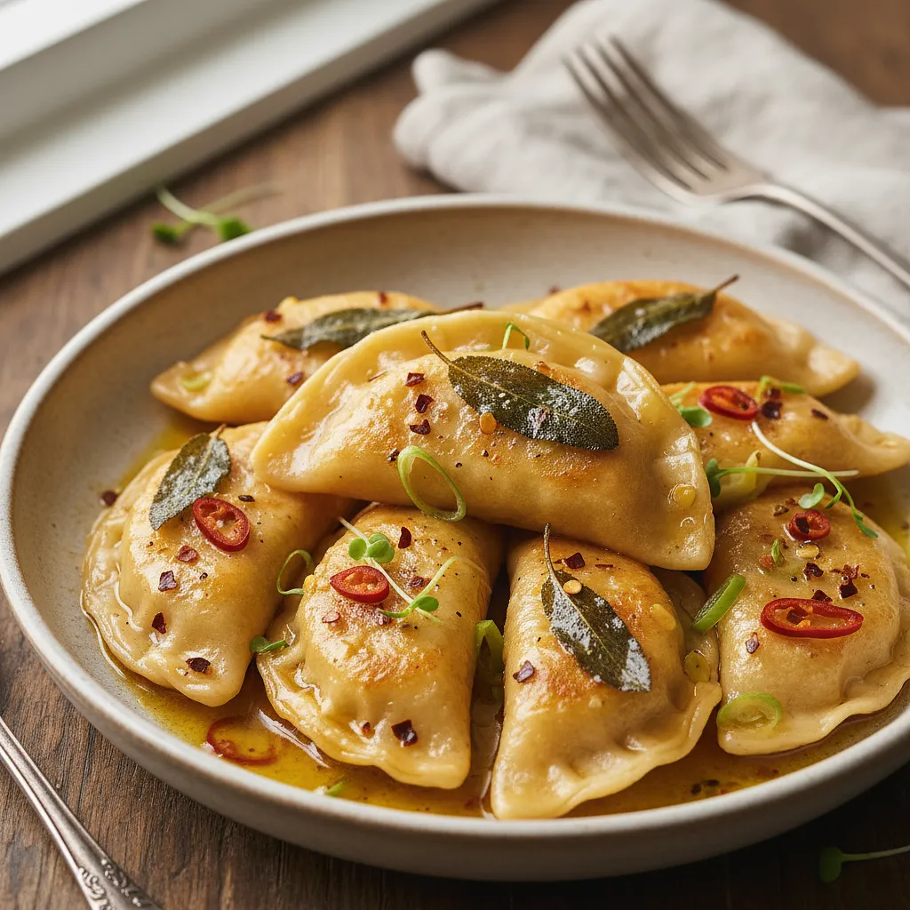 Pierogi z Dynią Hokaido i Trawą Cytrynową w Maślanym Sosie z Szałwią i Chili - photo 1