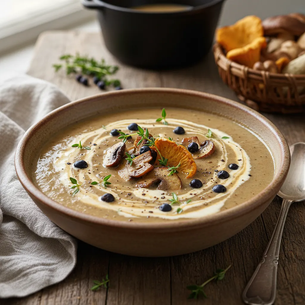 Recipe for: Creamy porcini mushroom soup with juniper and thyme - photo 1