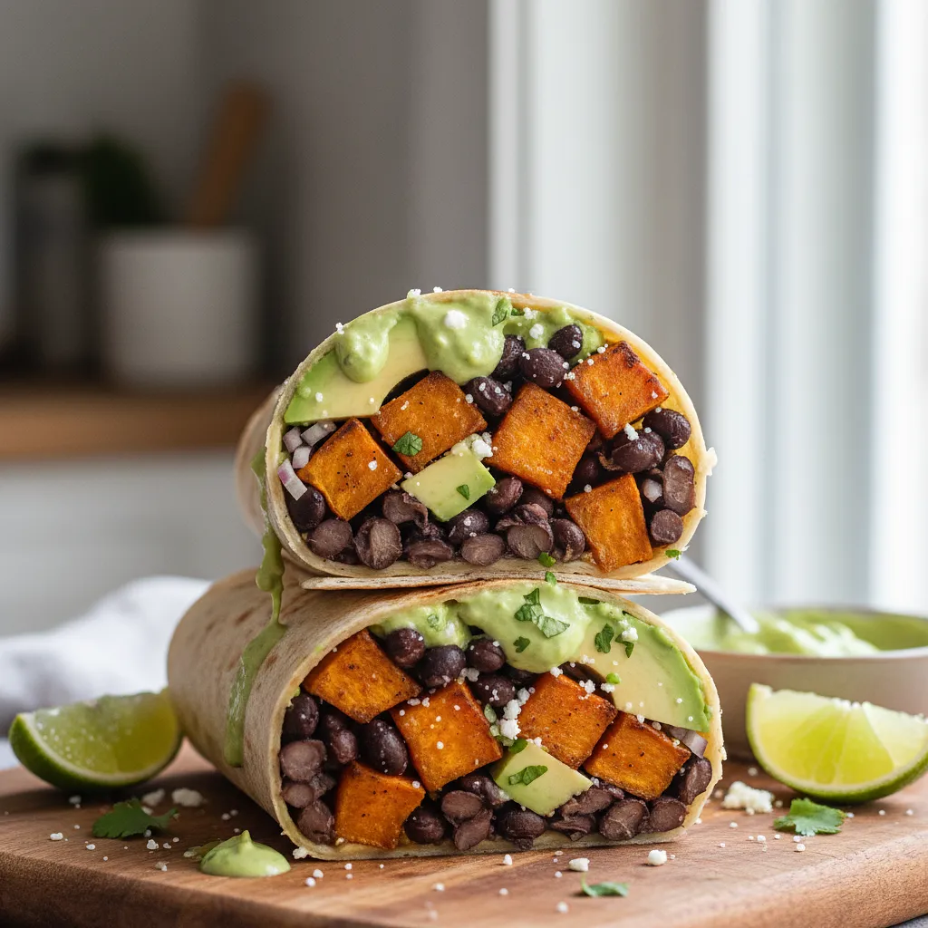 Recipe for: Hearty Wrap with Roasted Sweet Potato, Black Beans, and Avocado-Lime Sauce - photo 1