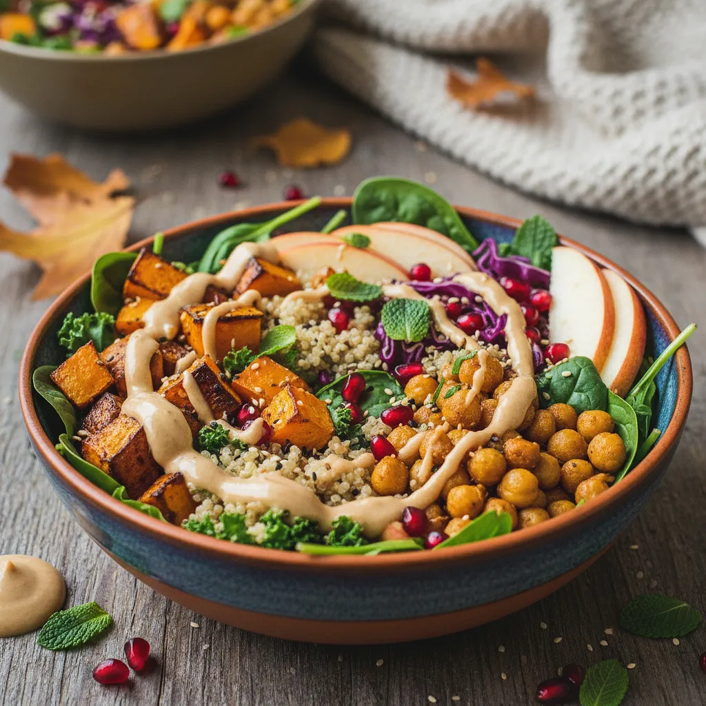 Recipe for: Autumn Power Bowl with Roasted Pumpkin and Tahini-Apple Sauce - photo 1