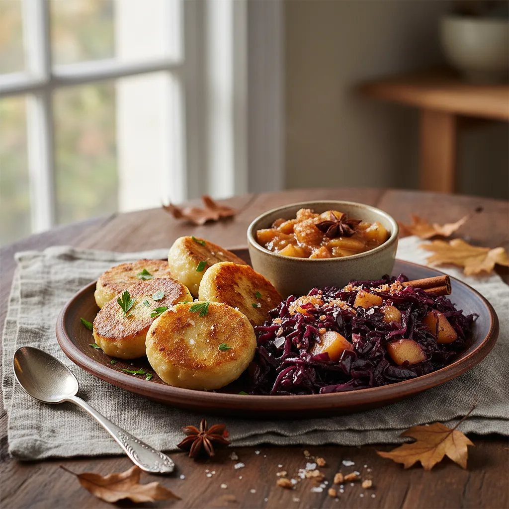 Recipe for: Autumn potato dumplings with red cabbage and apple stew - photo 1