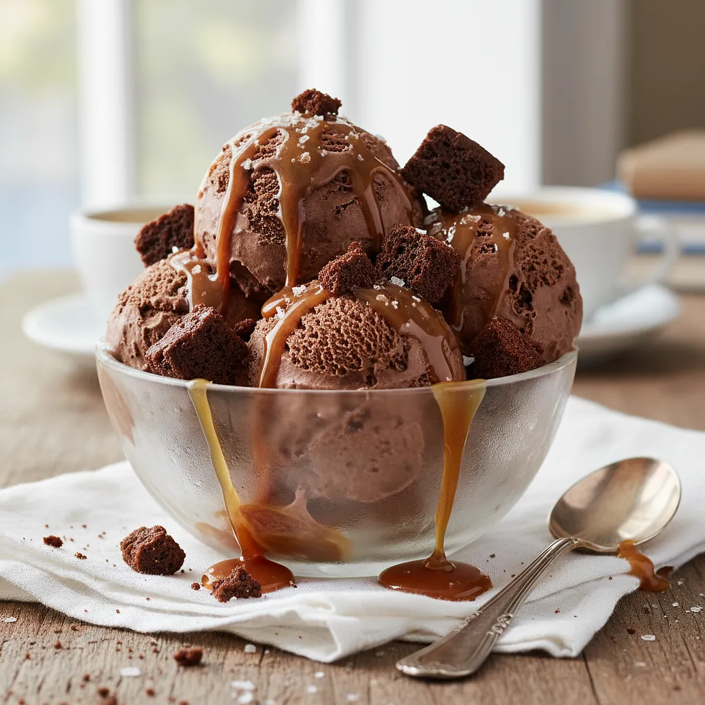 Przepis na: Lody Potrójnie Czekoladowe z Solonym Karmelem i Kawałkami Brownie - zdjęcie 1