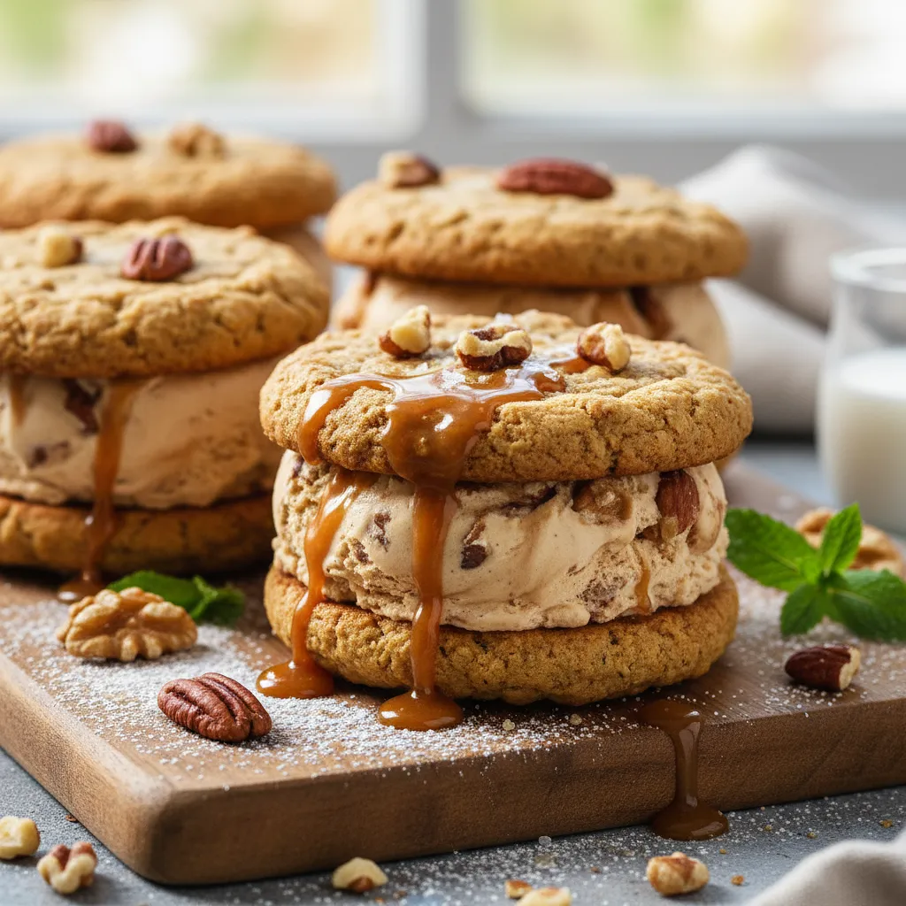 Caramel-Nut Ice Cream Sandwiches with Oatmeal Cookies - photo 1