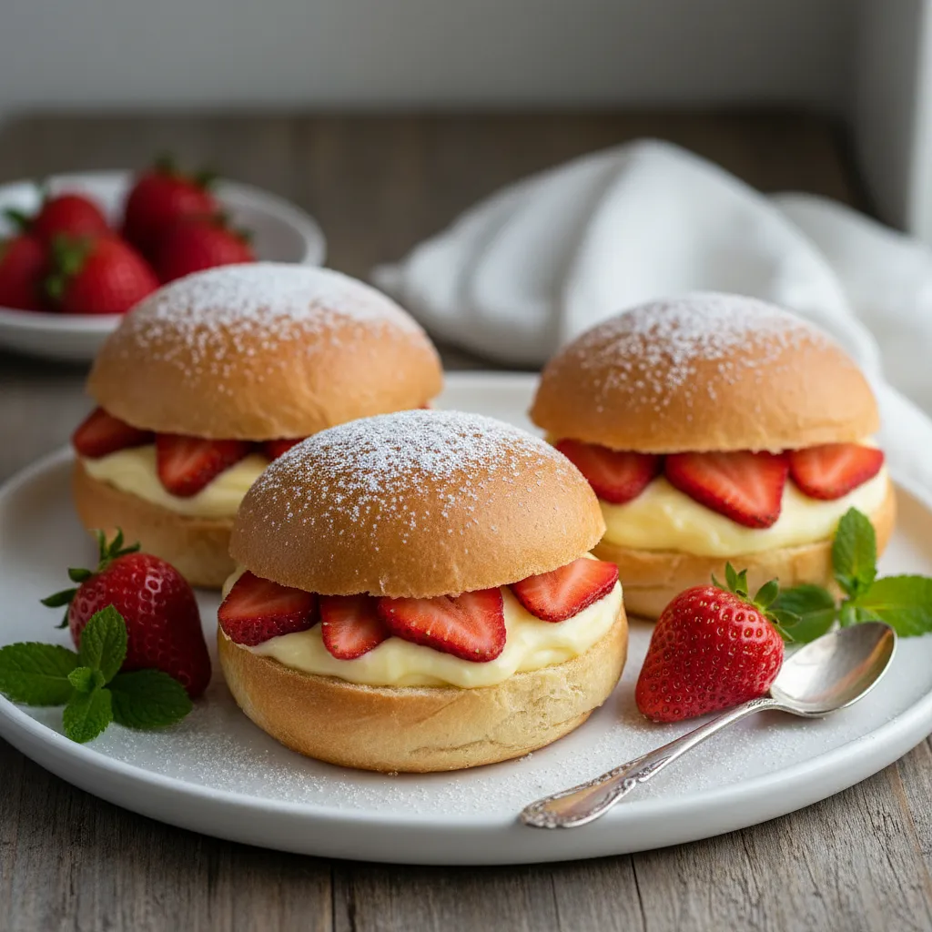 Recipe for: Fluffy Yeast Rolls with Vanilla Pudding and Fresh Strawberries - photo 1