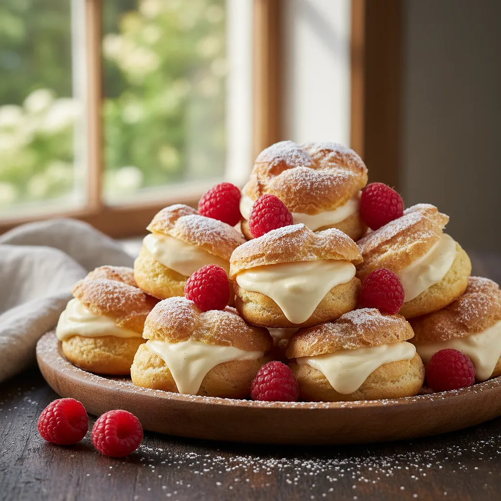Recipe for: Fluffy Baked Choux Doughnuts with Vanilla Cream and Fresh Raspberries - photo 1