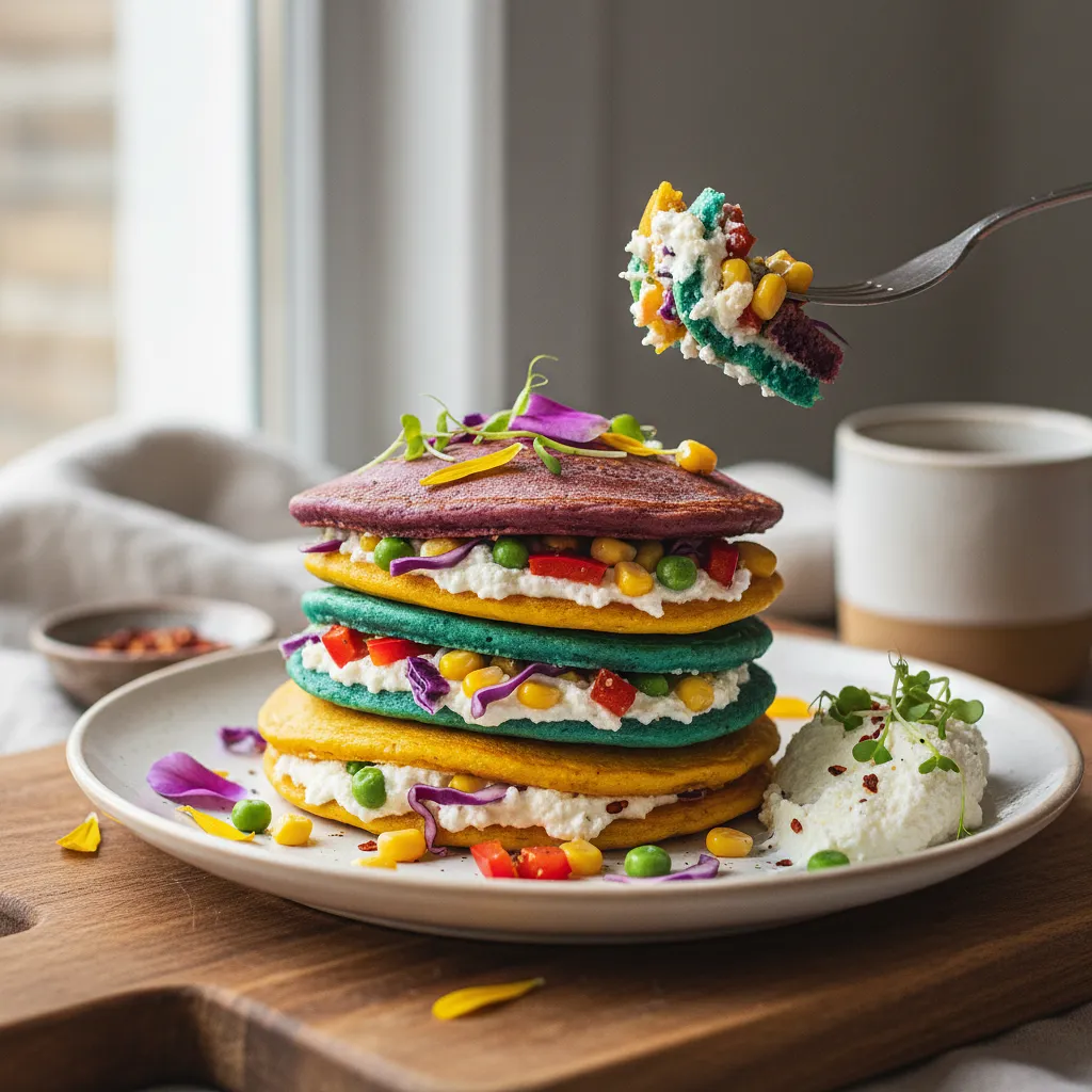 Recipe for: Rainbow Spinach Pancakes with Cottage Cheese and Vegetables - photo 1