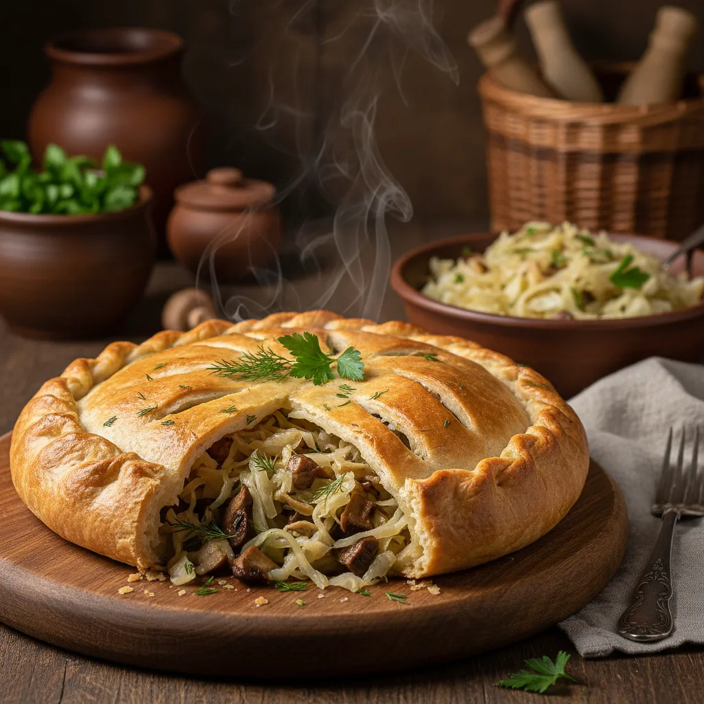 Christmas Kulebiak with Cabbage and Mushrooms - photo 1