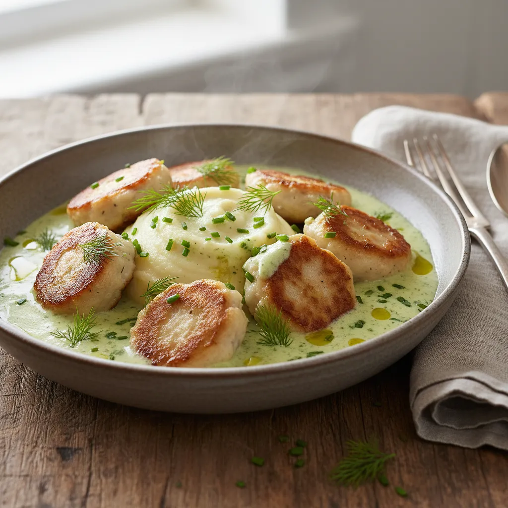 Kaszubskie Klopsiki Rybne w Sosie Chrzanowo-Koperkowym na Purée z Pietruszki - zdjęcie 1