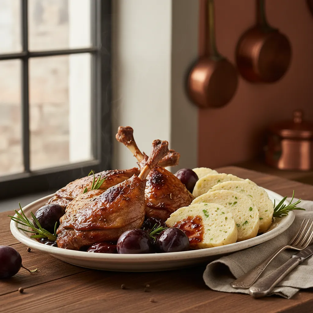Baked duck legs in plum sauce with Karlovy Vary dumplings - photo 1