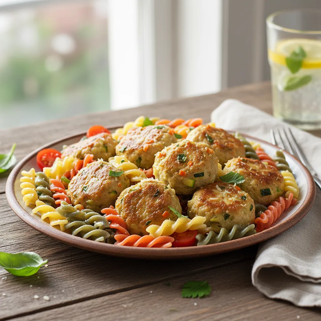 Recipe for: Colorful Chicken Meatballs with Hidden Vegetables and Rainbow Pasta - photo 1