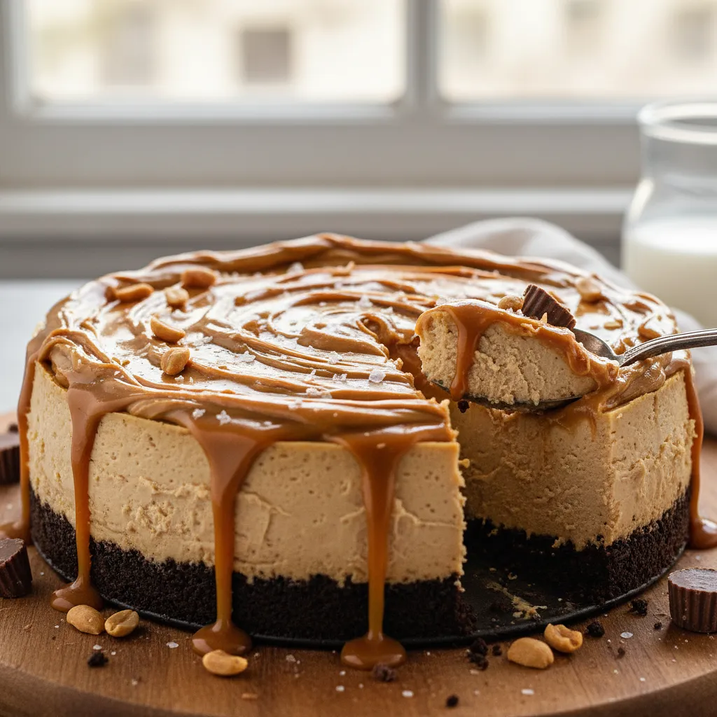 Recipe for: Velvety No-Bake Cheesecake with Peanut Butter and Salted Caramel - photo 1