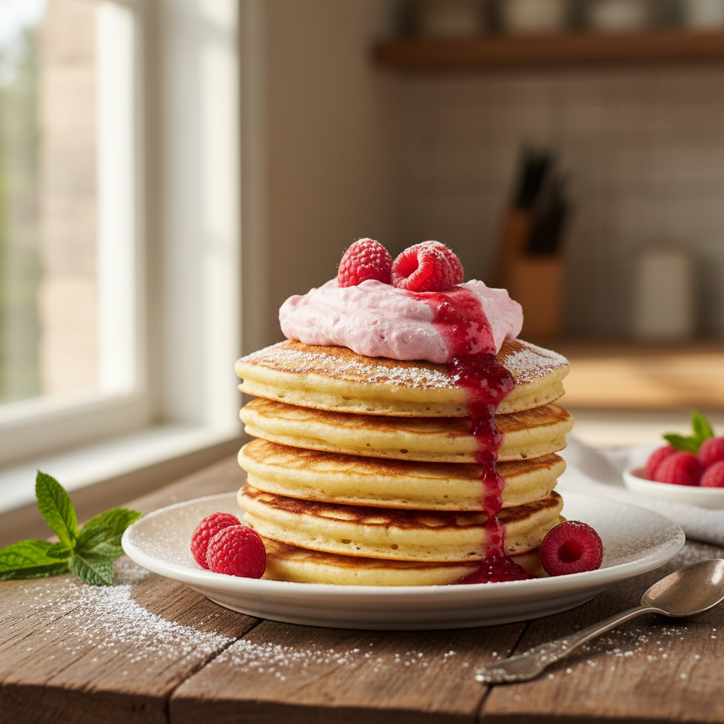 Fluffy Biscuit Pancakes from the Pan with Raspberry Mousse - photo 1