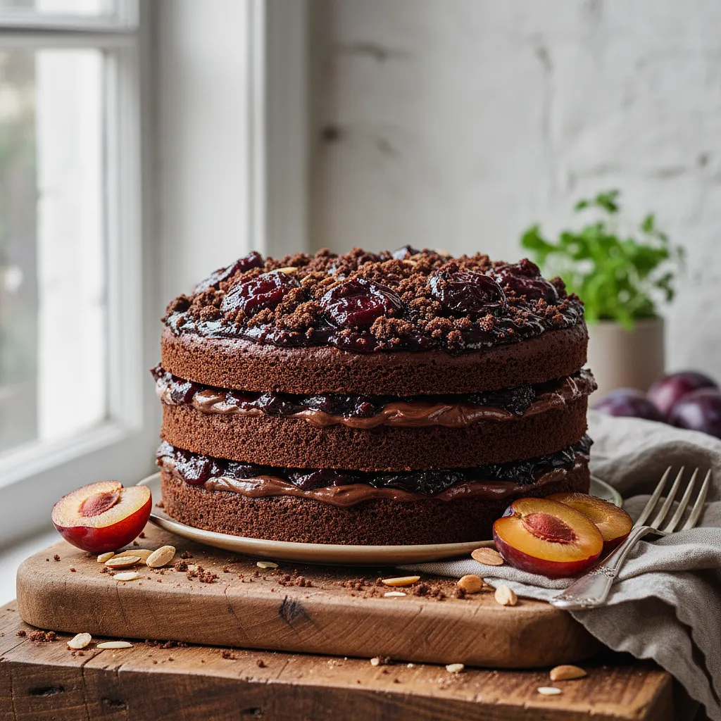 Velvety chocolate cake with plum jam and cocoa crumble - photo 1