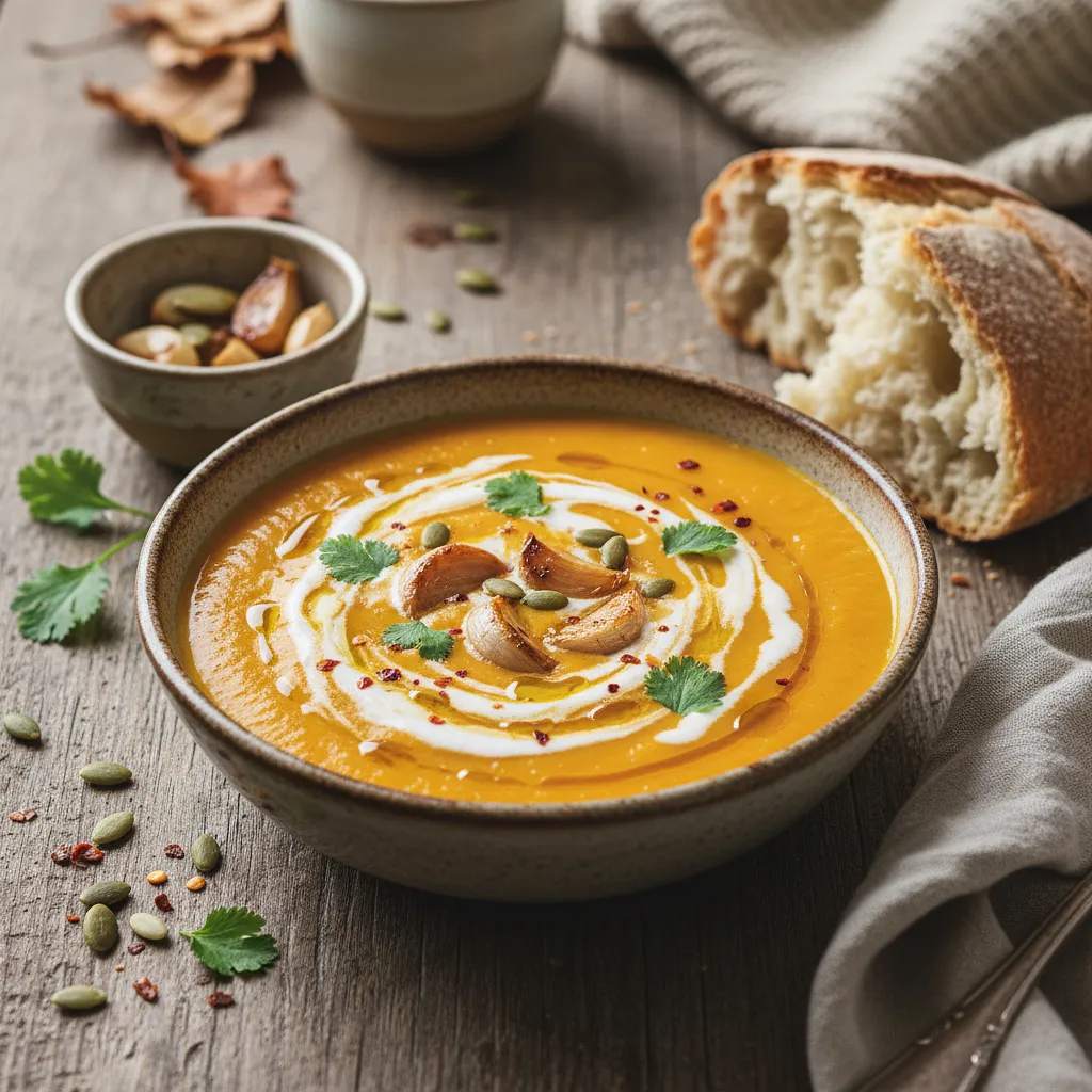 Recipe for: Creamy Pumpkin Soup with Roasted Garlic and Coconut Milk - photo 1