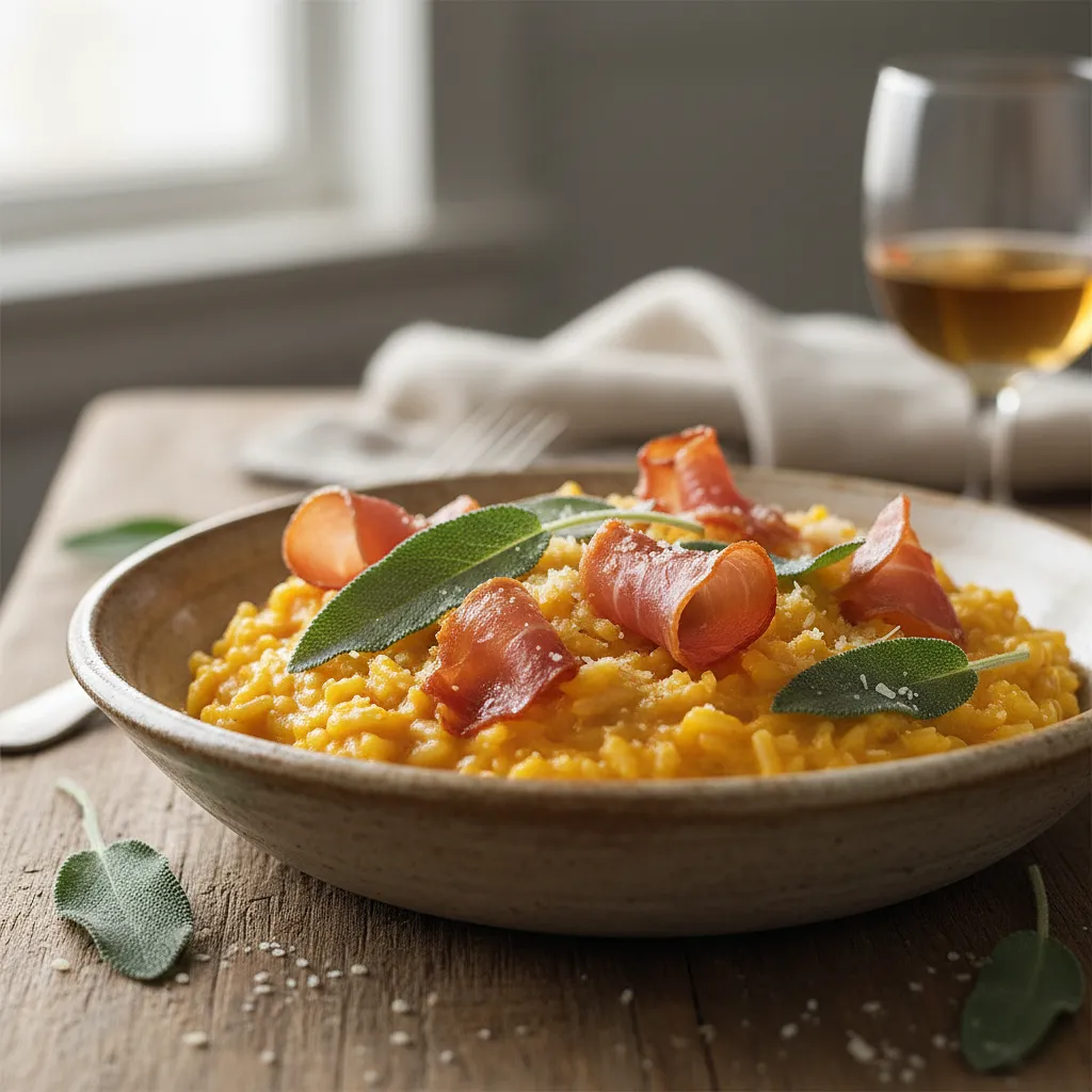 Przepis na: Kremowe Risotto z Dynią, Szałwią i Chrupiącym Prosciutto - zdjęcie 1