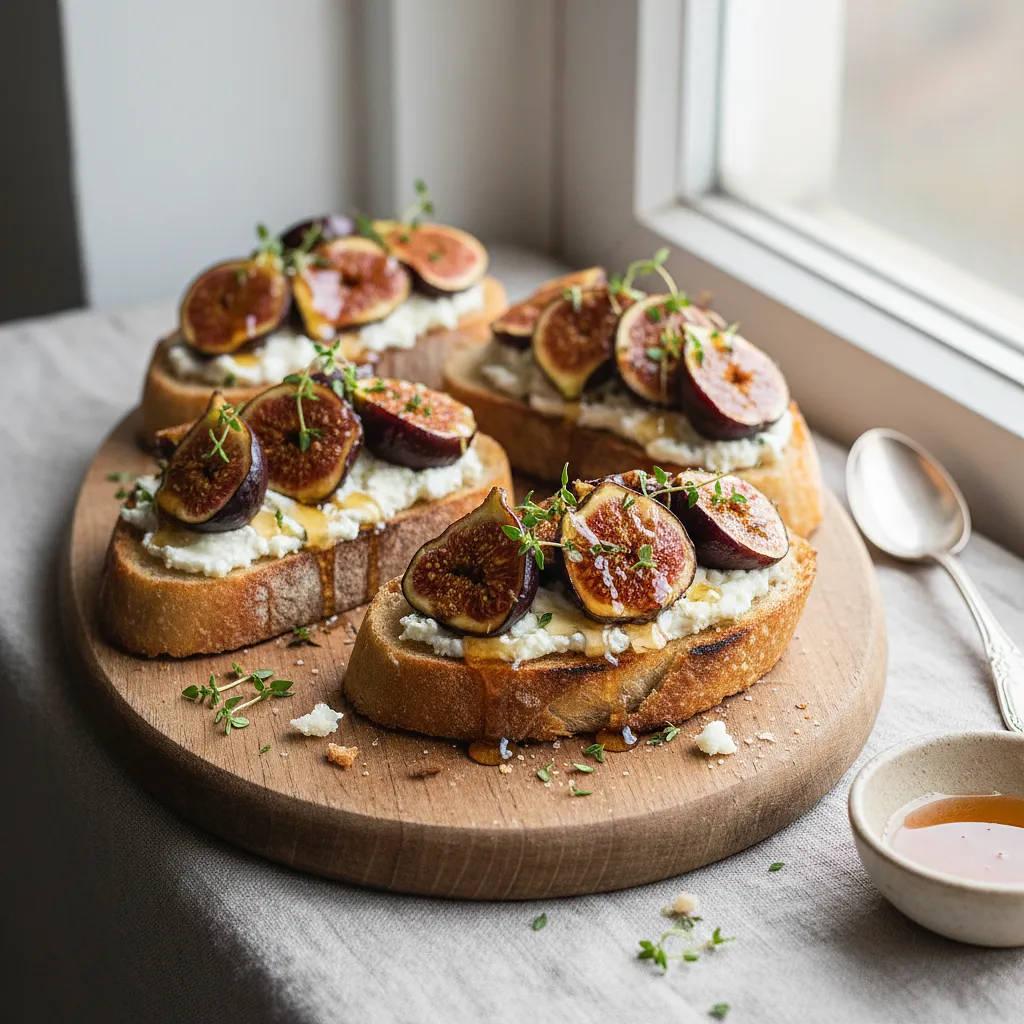 Recipe for: Baked figs with goat cheese, honey, and thyme on crispy toast - photo 1