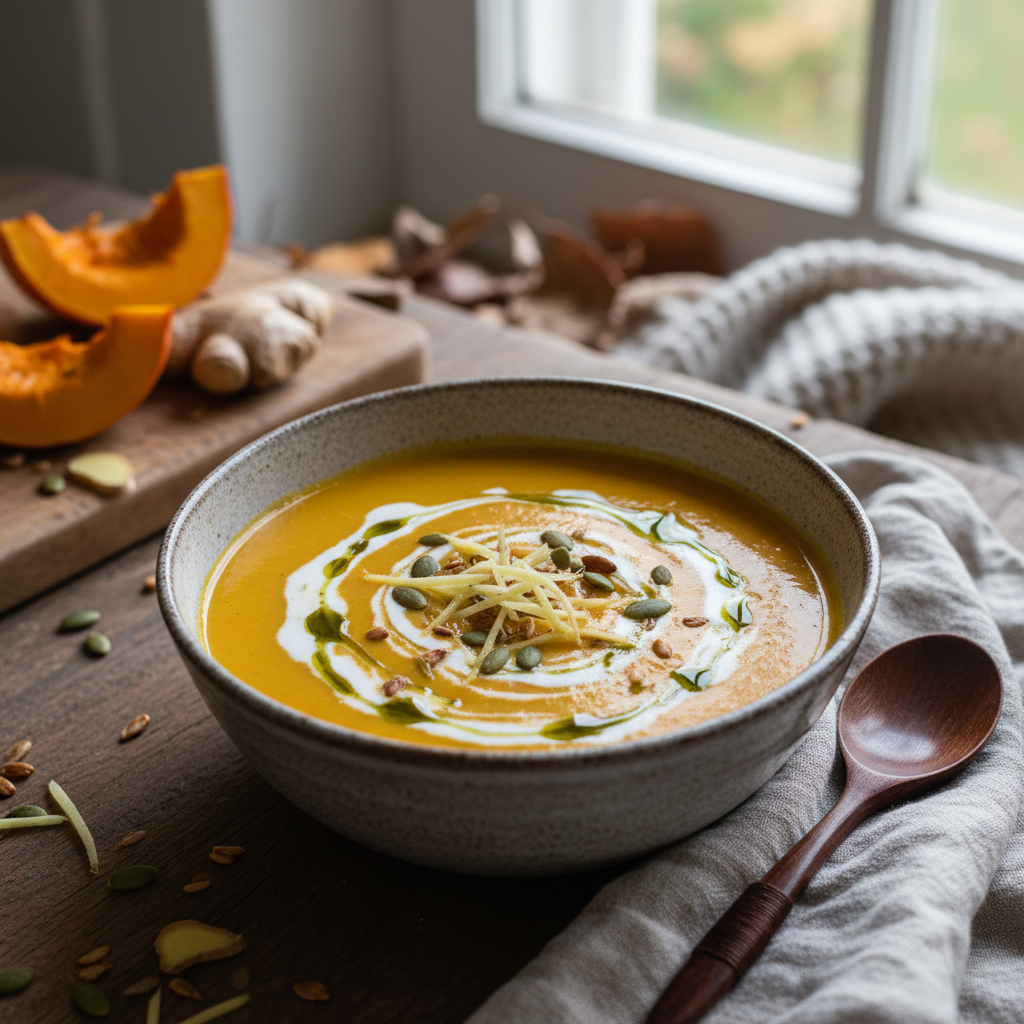 Aksamitny krem z pieczonej dyni z mlekiem kokosowym i nutą imbiru - zdjęcie 1