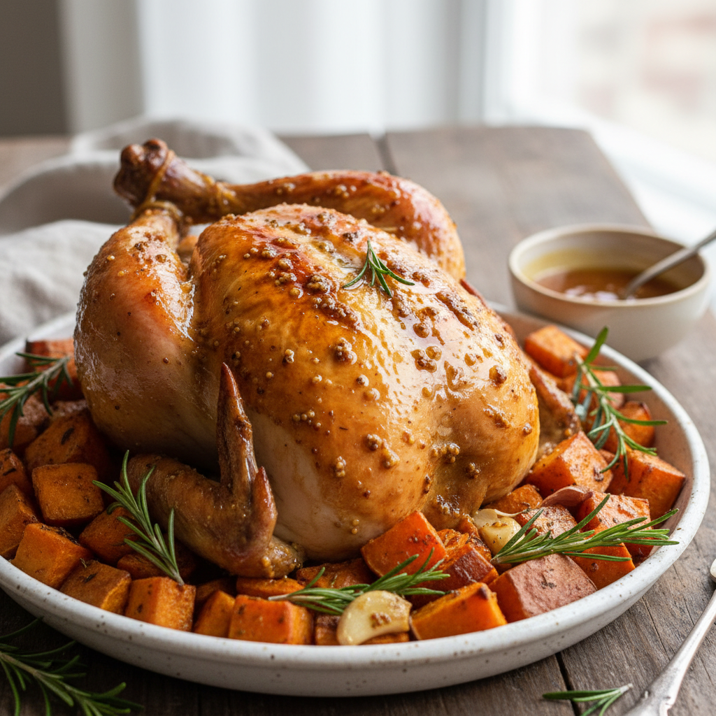 Kurczak pieczony z batatami i rozmarynem w glazurze miodowo-musztardowej - photo 1