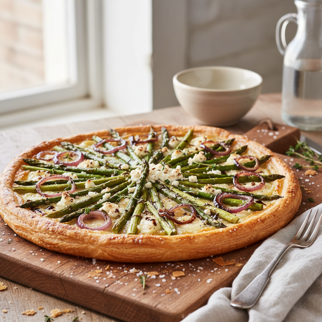 Tarta z zielonymi szparagami, kozim serem i karmelizowaną czerwoną cebulą - photo 1