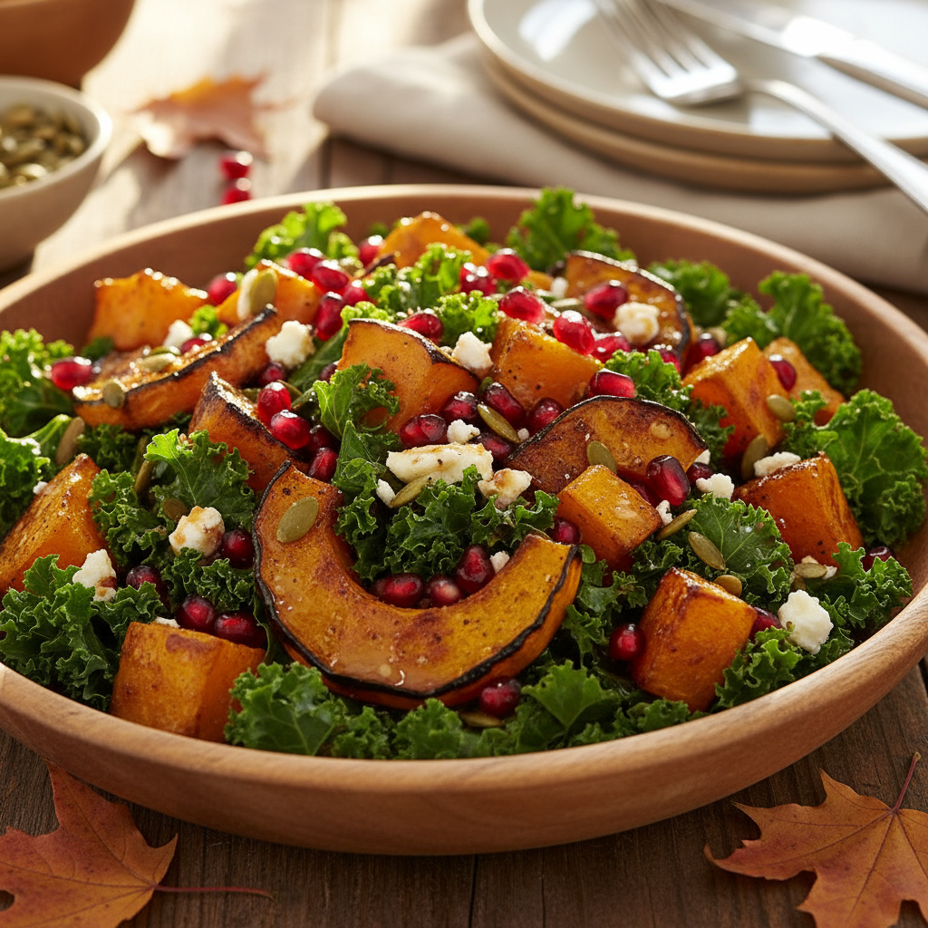 Jesienna Sałatka z Pieczoną Dynią Piżmową, Jarmużem i Granatem - zdjęcie 1