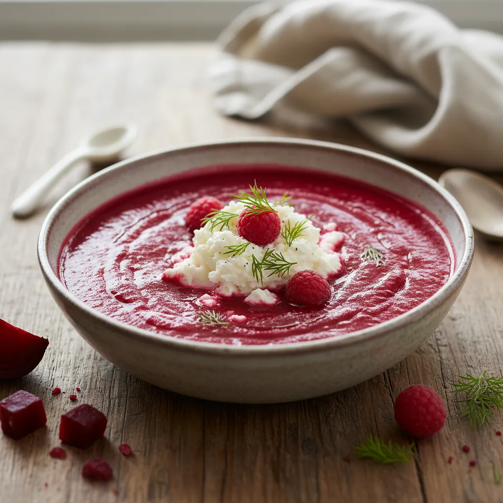Velvety roasted beet cream with a raspberry note and a cloud of goat cheese - photo 1