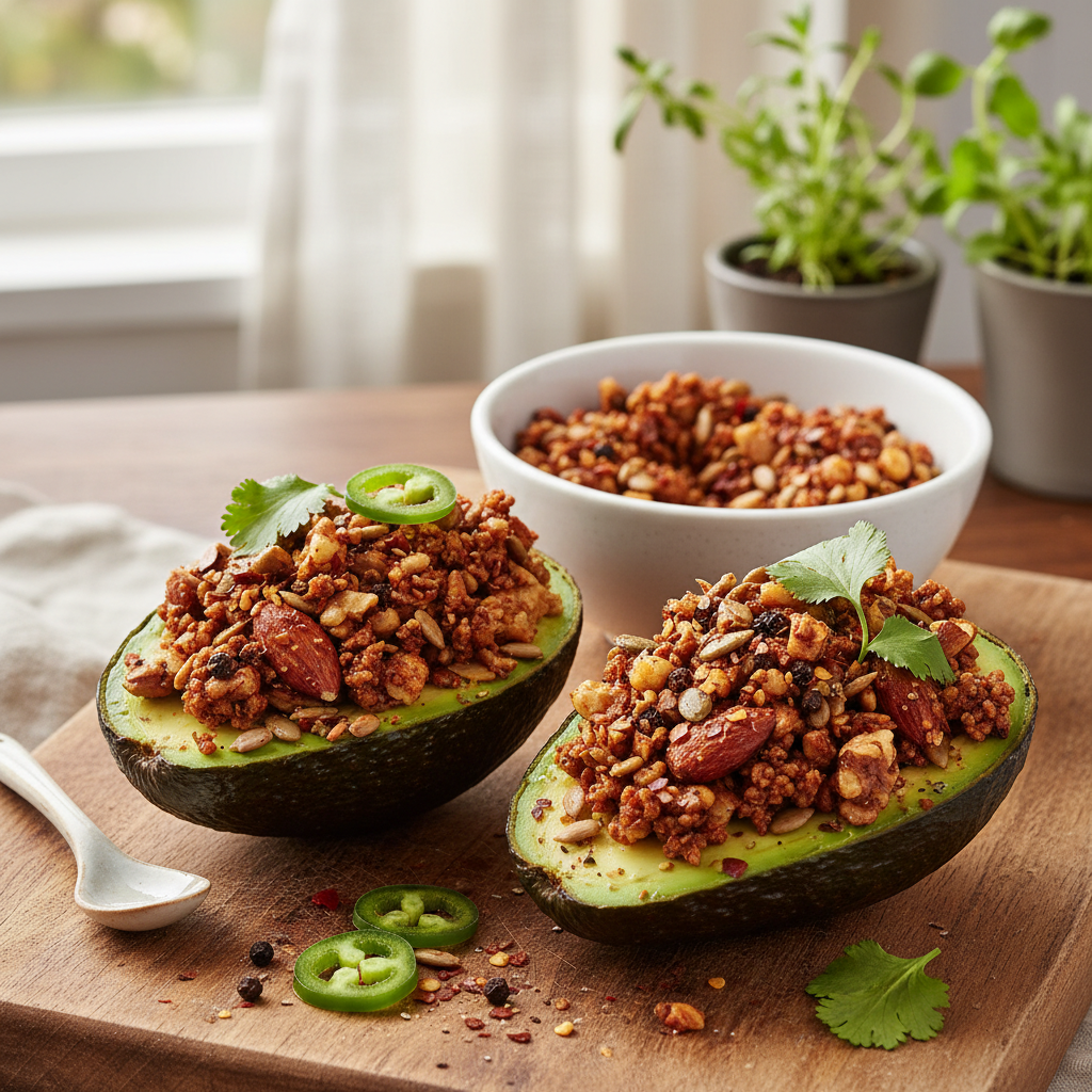 Keto Avocado 'Boats' with Spicy Nut and Seed Filling - photo 1