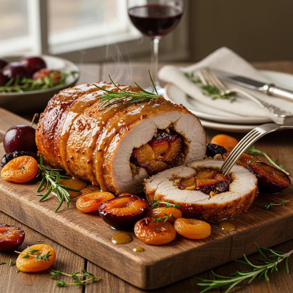 Recipe for: Holiday Plan: Pork Roll with Plum and Apricot in Honey-Mustard Sauce - photo 1
