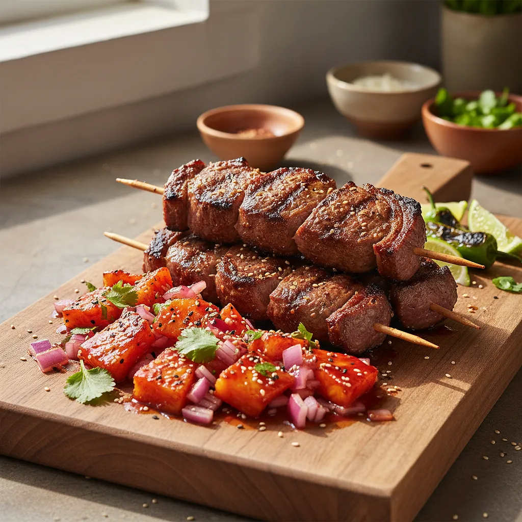 Korean-Brazilian Picanha Skewers with Pineapple Salsa and Gochujang - photo 1