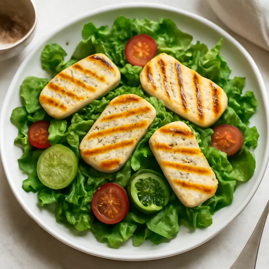 Przepis na: Zielona sałatka z grillowanym serem halloumi - zdjęcie 1